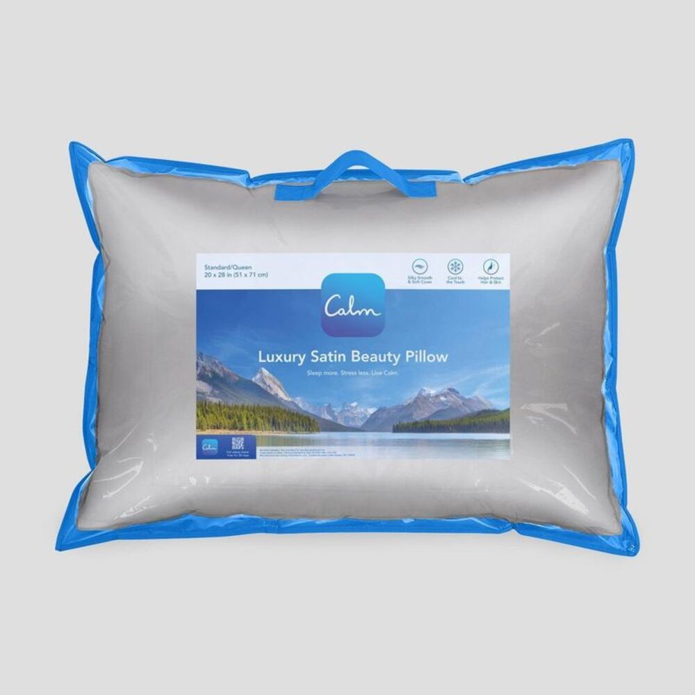 Open Box - Calm -  Jumbo Medium Density Satin Bed Pillow Silver Silver